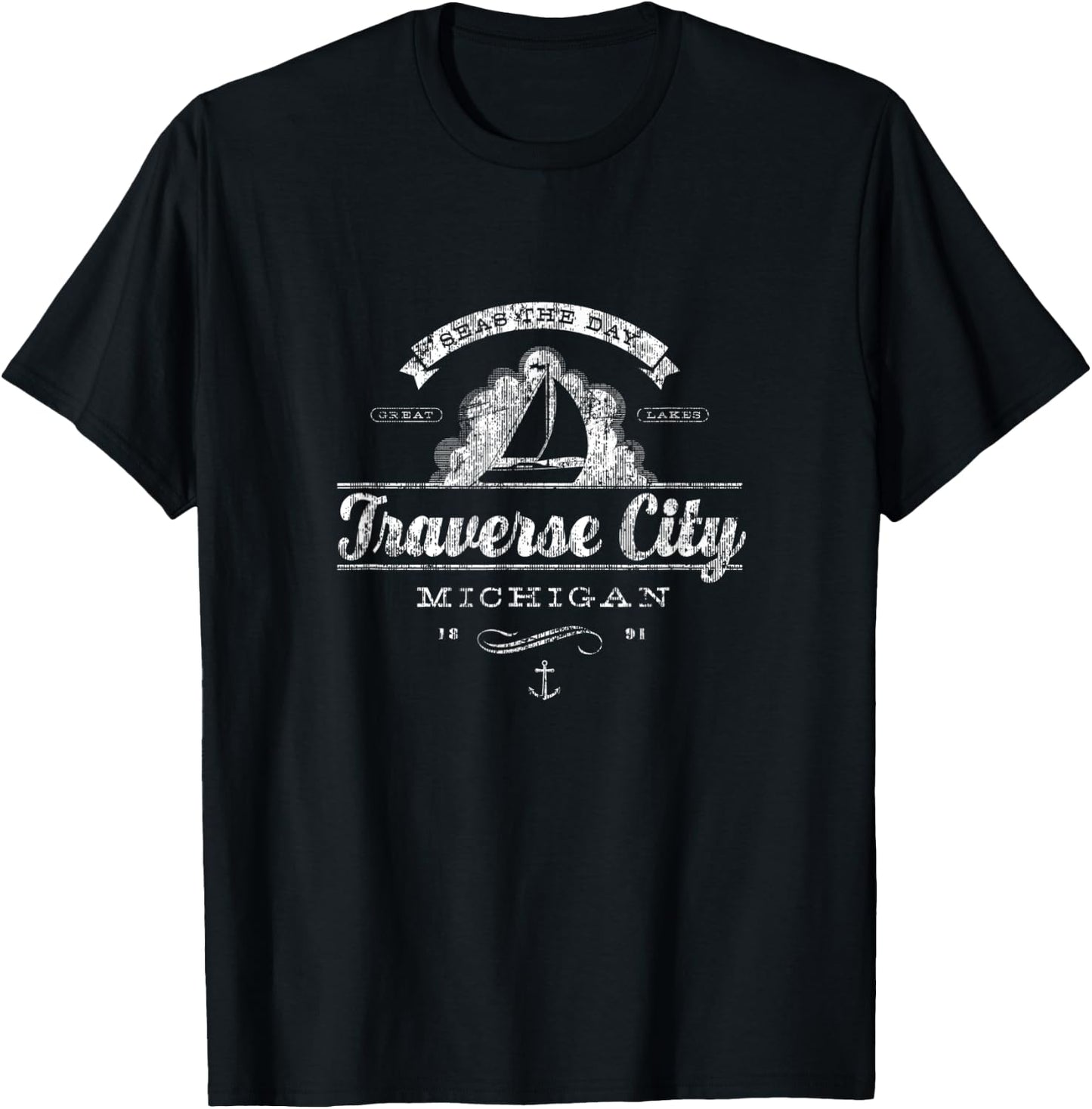 Traverse City MI Sailboat Vintage Nautical T-Shirt - T-Shirt | Black