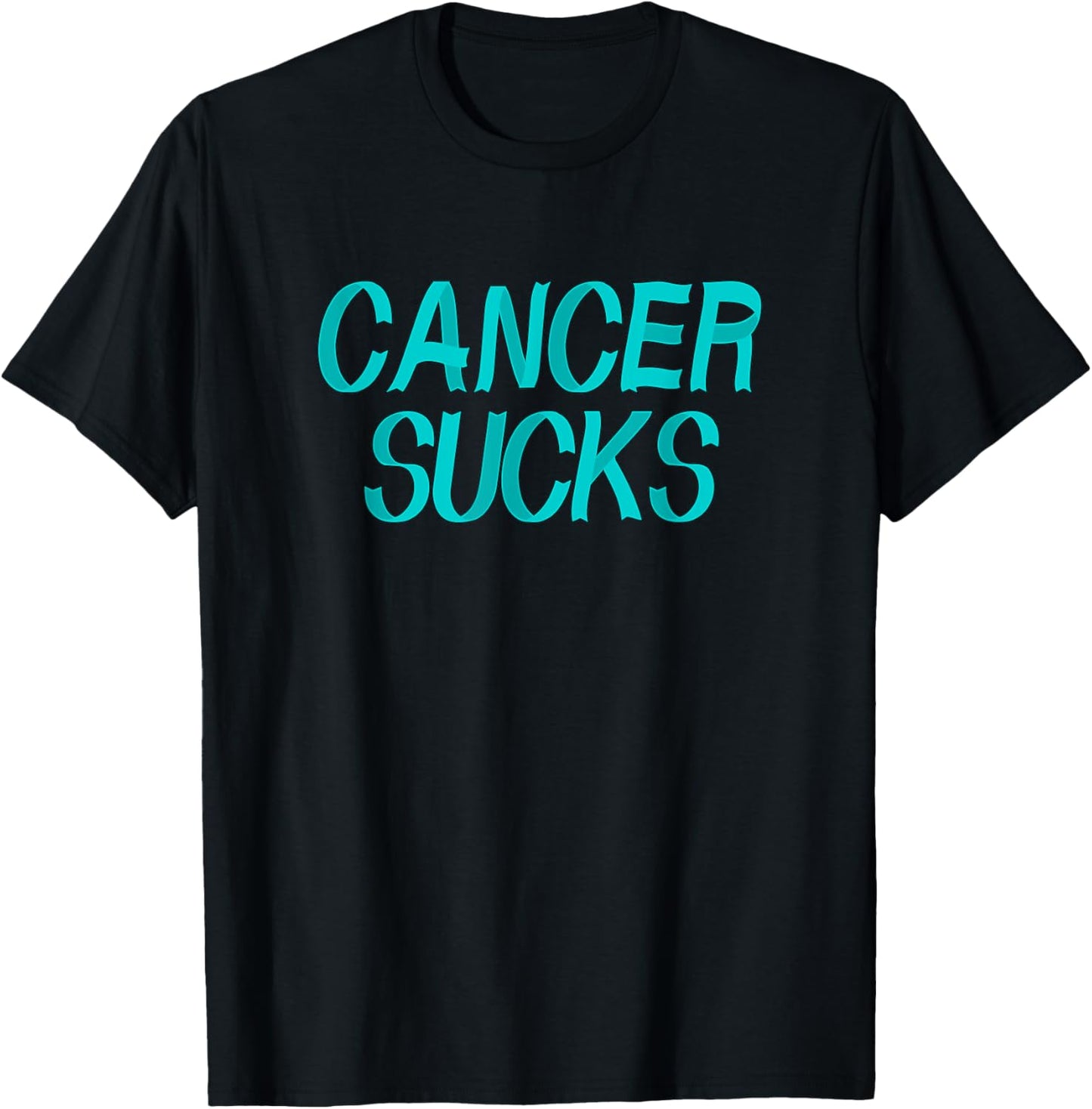 Cancer Sucks - Teal Ovarian Cancer Ribbon Letters T-Shirt - T-Shirt | Black