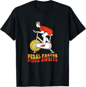 Pedal Faster Pizza Awaits Pizza Lover Funny Spin Class T-Shirt - T-Shirt | Black