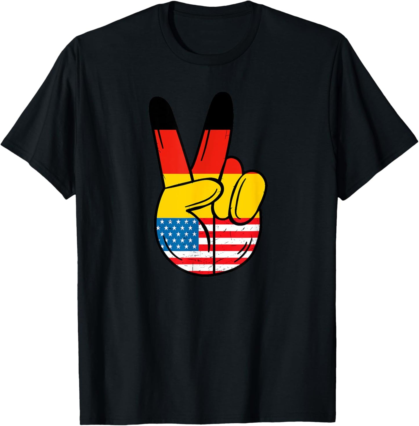 Half German And Half American Germany Usa Flag Peace Sign T-Shirt - T-Shirt | Black