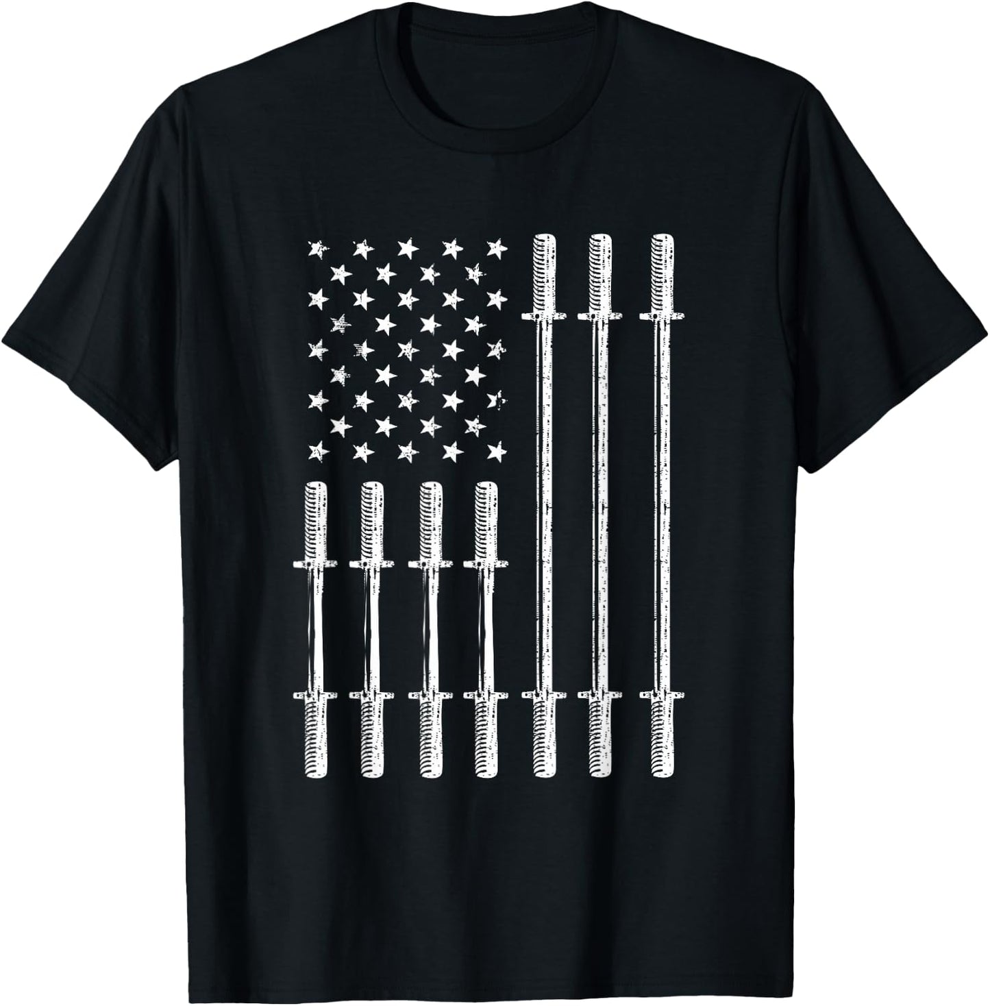 USA Flag Bar Weightlifting Patriotic American US Flag Gym T-Shirt - T-Shirt | Black