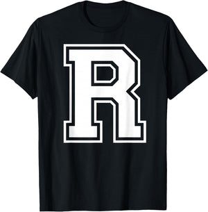 Letter R Capital Alphabet College Varsity Monogram Club T-Shirt - T-Shirt | Black