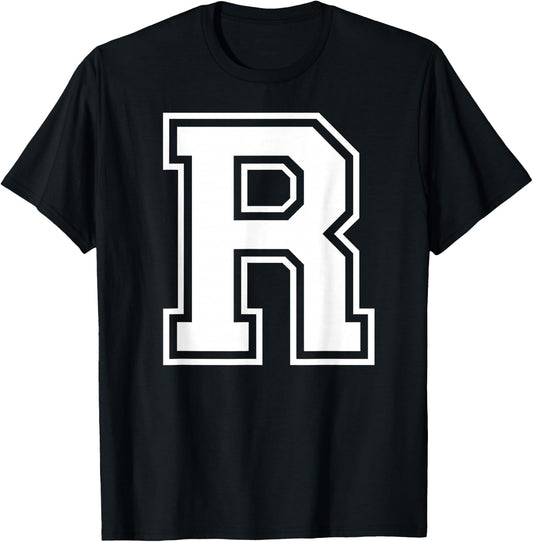 Letter R Capital Alphabet College Varsity Monogram Club T-Shirt - T-Shirt | Black