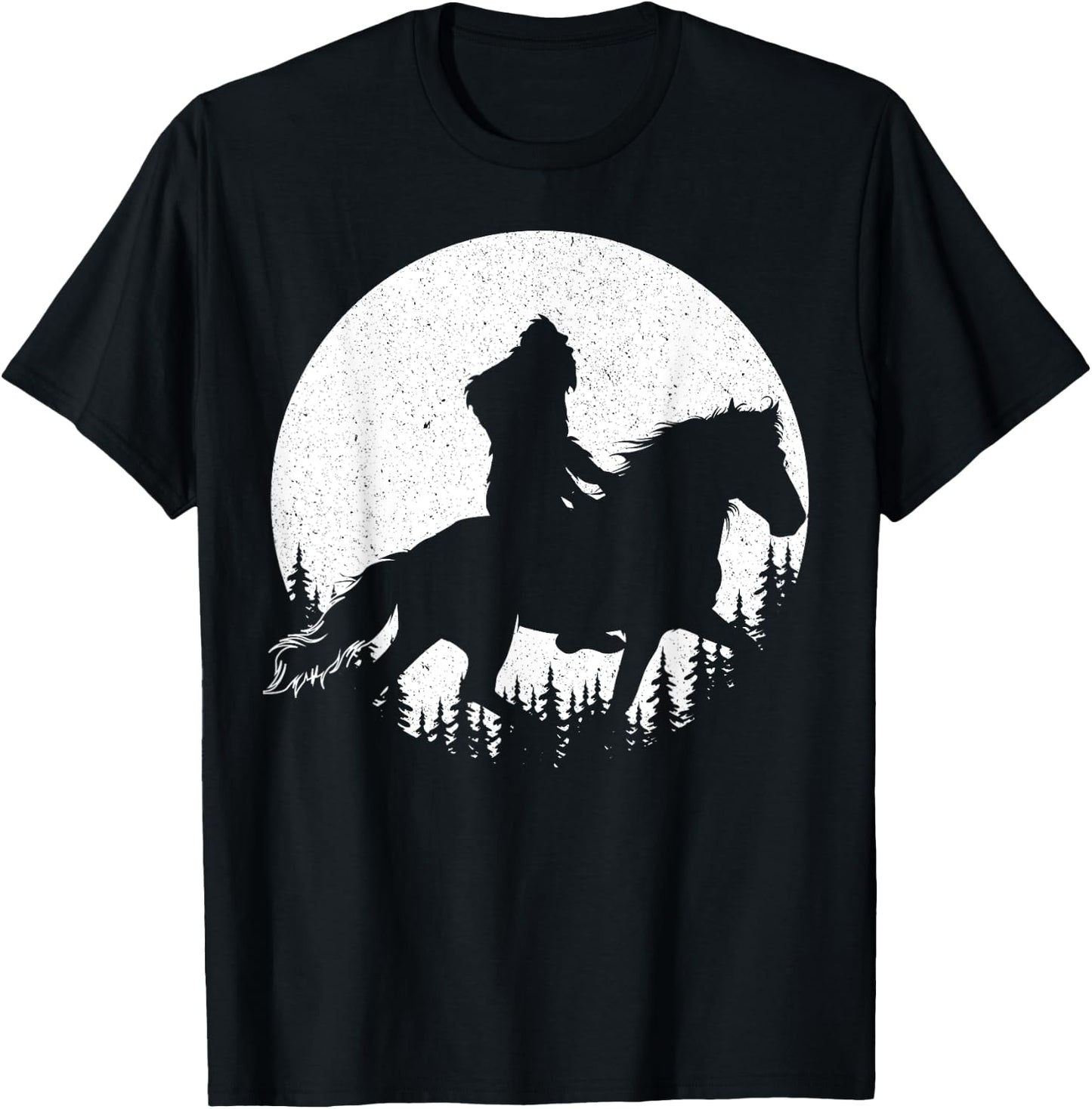 Bigfoot Riding A Horse Equestrian Men Women Sasquatch Horses T-Shirt - T-Shirt | Black