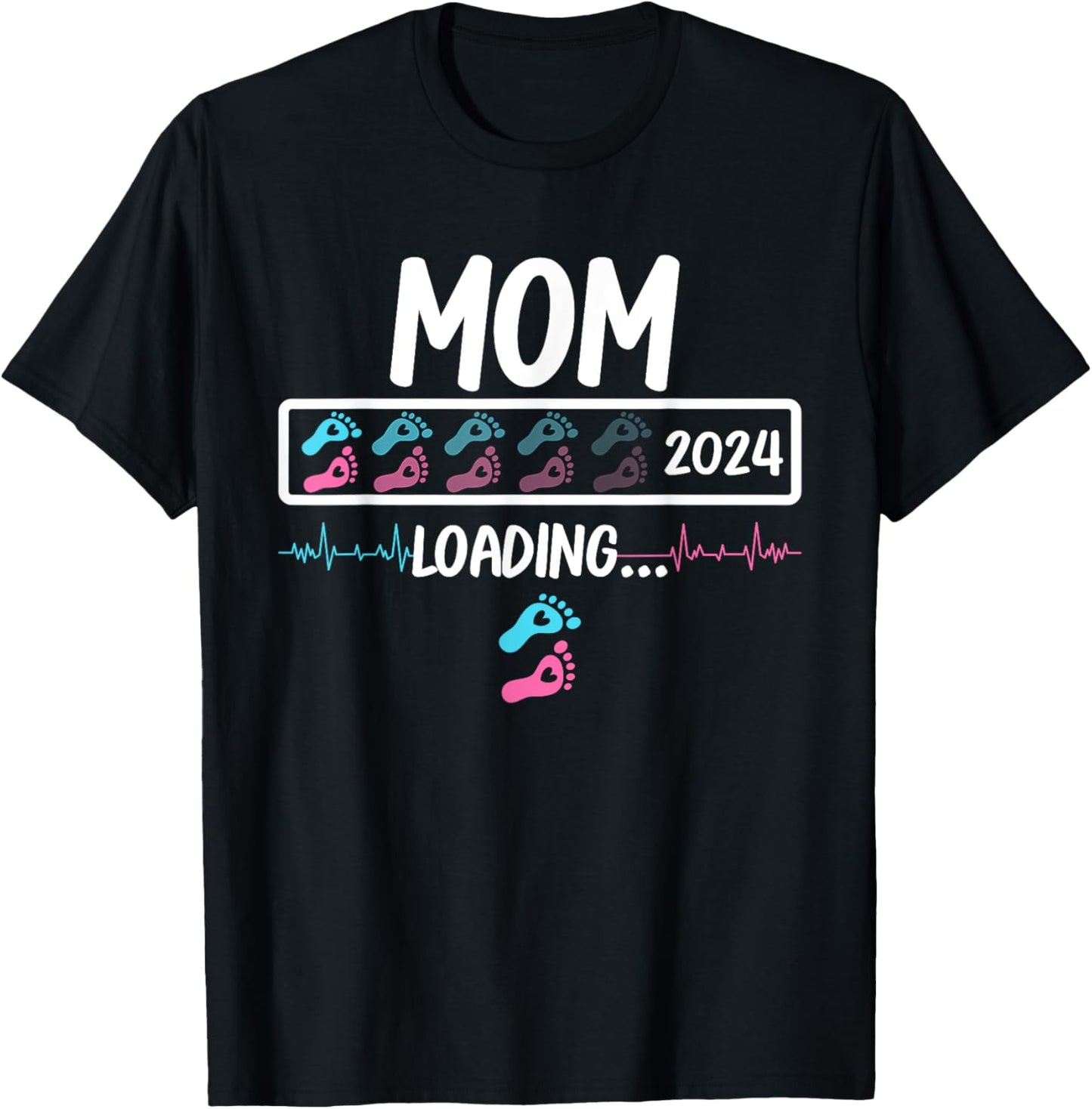 Mom 2024 Loading Gender Reveal Baby Boy Girl Pregnancy T-Shirt - T-Shirt | Black