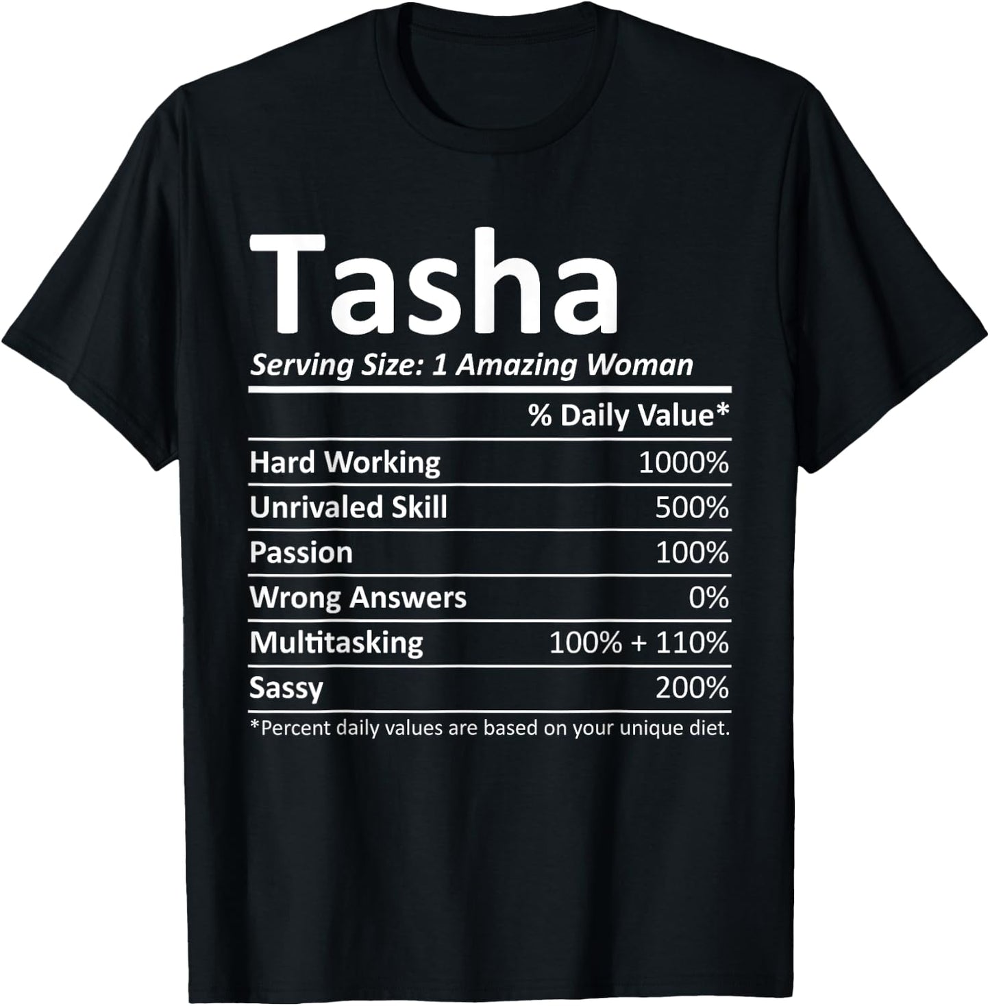 TASHA Nutrition Personalized Name Funny Christmas Gift T-Shirt - T-Shirt | Black