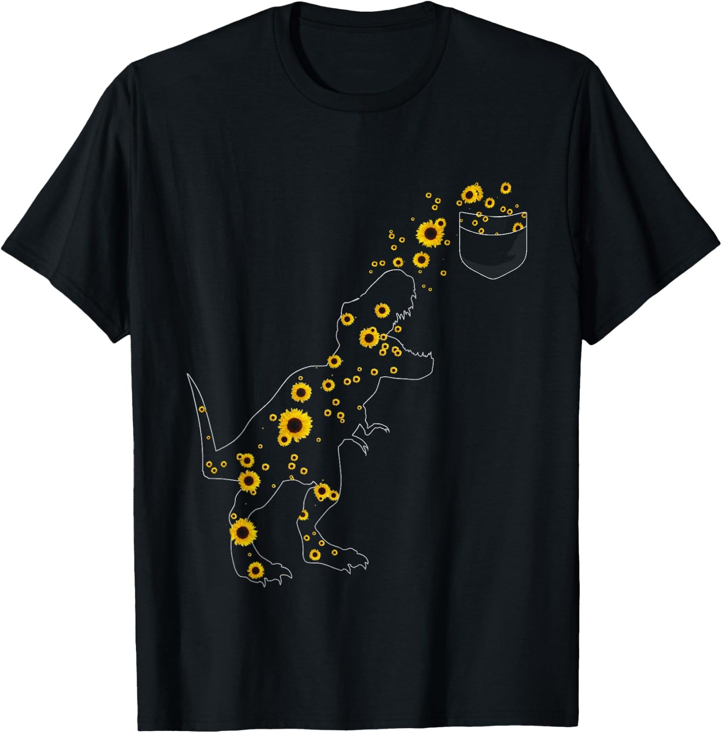 Sunshine Dinosaurs T-rex Sunflower Rex Sun Flower dinosaur Women Girls Kids T-Shirt - T-Shirt | Black