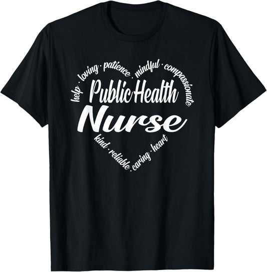 Public Health Nurse Heart Word Cloud T-Shirt - T-Shirt | Black