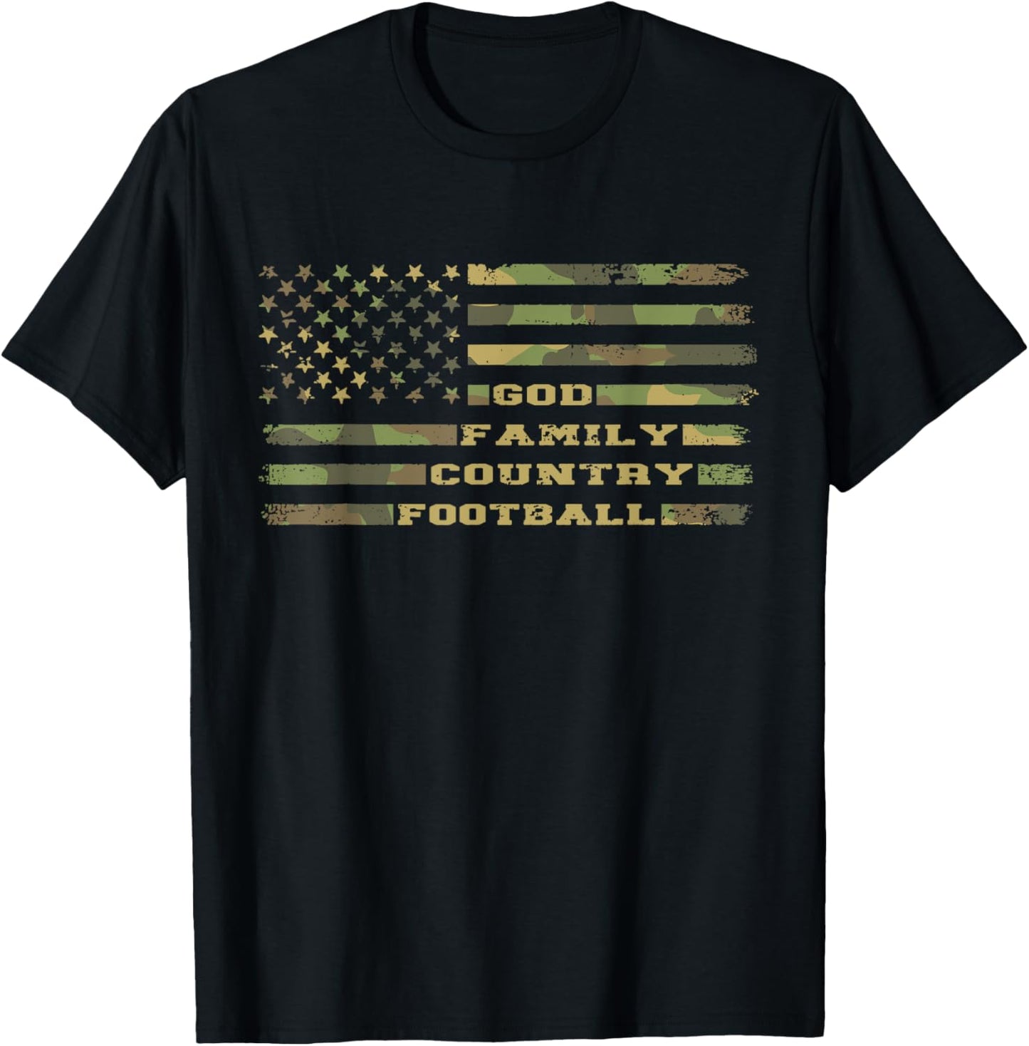 God Family Country Football Vintage Camouflage American Flag T-Shirt - T-Shirt | Black