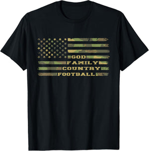 God Family Country Football Vintage Camouflage American Flag T-Shirt - T-Shirt | Black