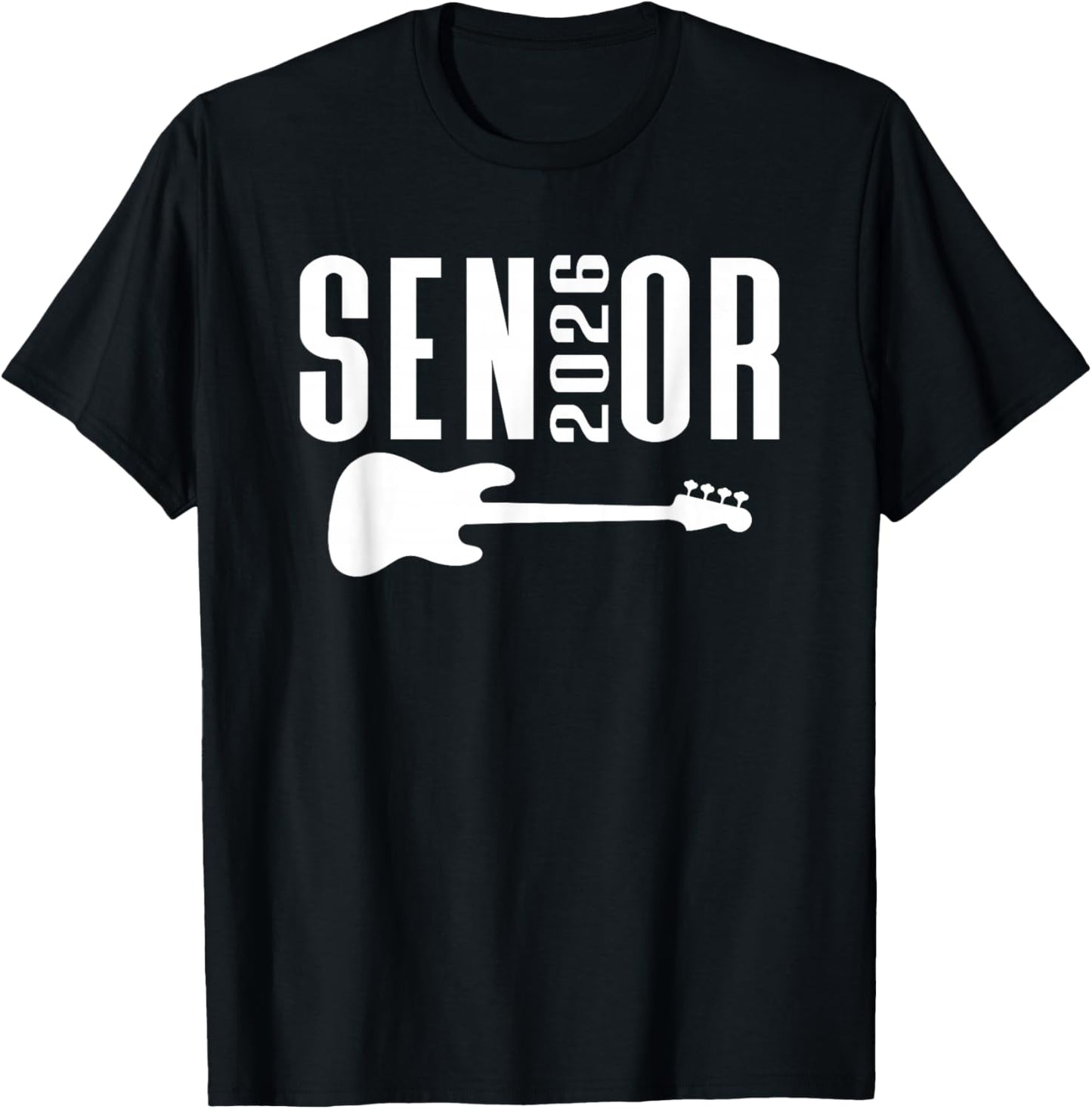 Class of 2026 Senior Music Themed Bass Guitar Player Graphic T-Shirt - T-Shirt | Black
