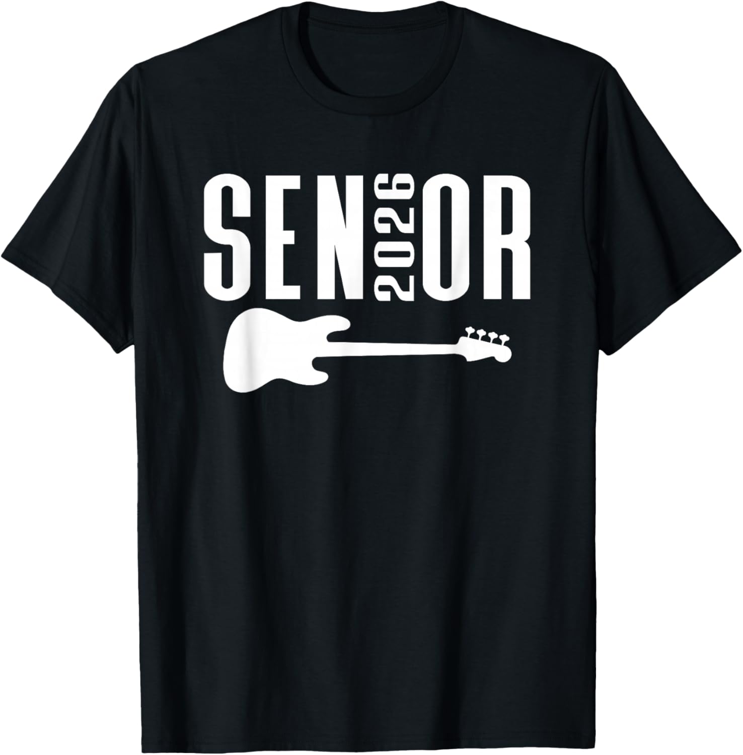 Class of 2026 Senior Music Themed Bass Guitar Player Graphic T-Shirt - T-Shirt | Black