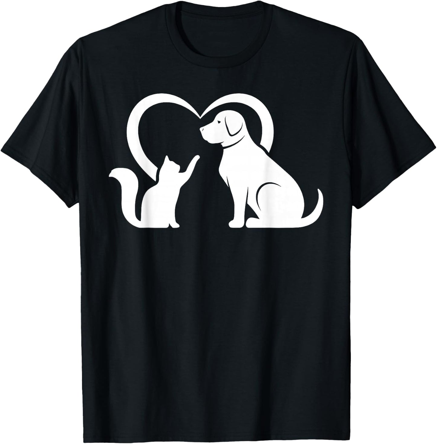 Dog Puppy and Baby Cat Heart - Animal Dog & Cat Heart T-Shirt - T-Shirt | Black