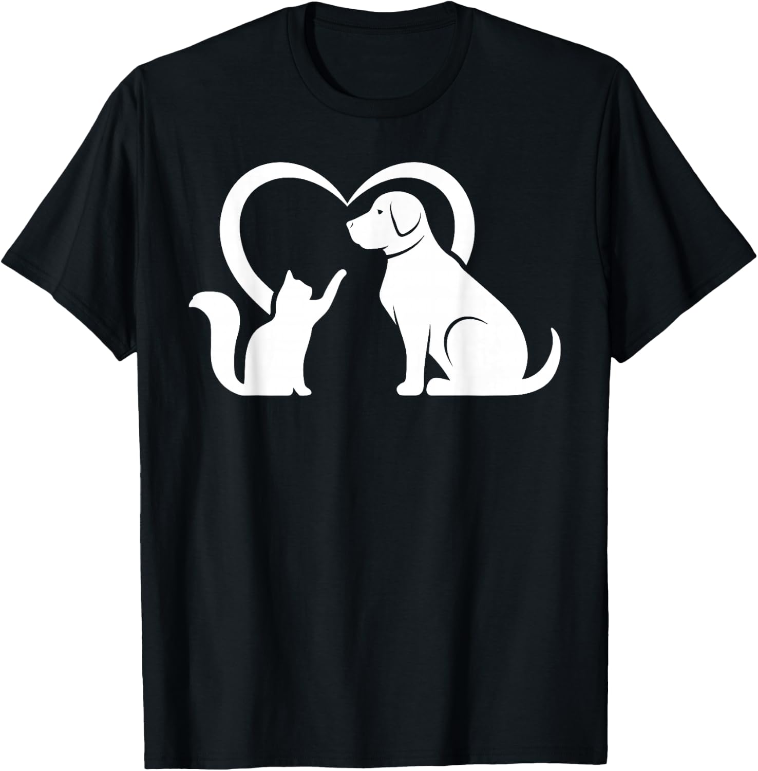 Dog Puppy and Baby Cat Heart - Animal Dog & Cat Heart T-Shirt - T-Shirt | Black