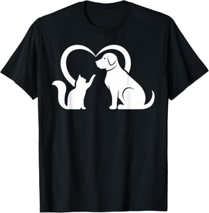 Dog Puppy and Baby Cat Heart - Animal Dog & Cat Heart T-Shirt - T-Shirt | Black