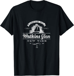 Watkins Glen NY Sailboat Vintage Nautical T-Shirt - T-Shirt | Black