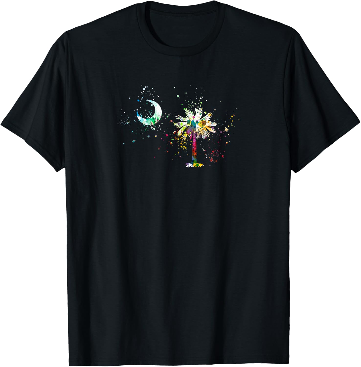 South Carolina Flag Palmetto Tree and Moon Colourful Design T-Shirt - T-Shirt | Black