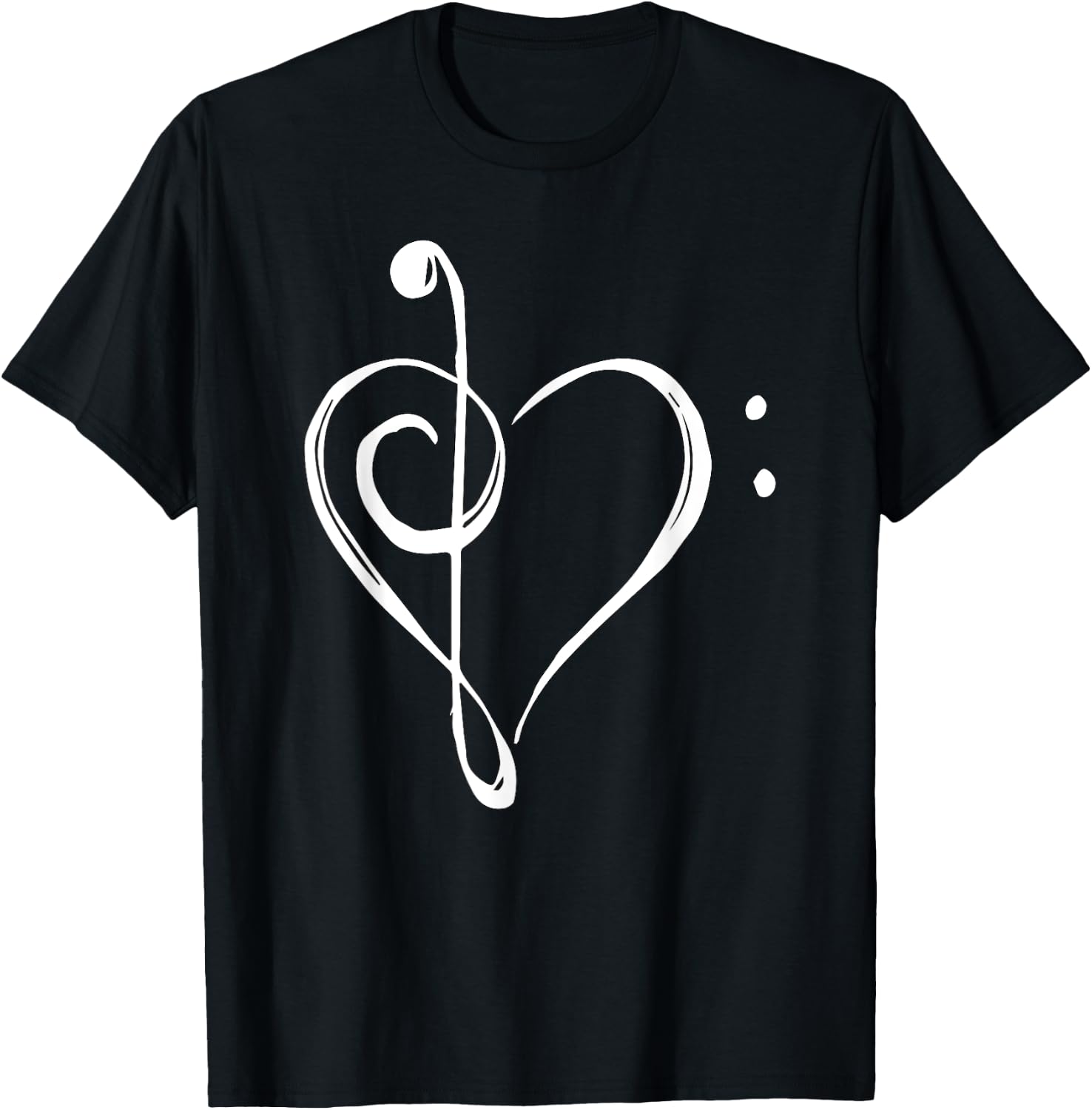 Love Music - Treble and Bass Clef Heart T-Shirt - T-Shirt | Black