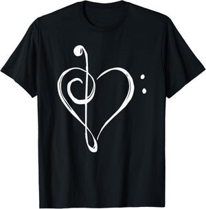Love Music - Treble and Bass Clef Heart T-Shirt - T-Shirt | Black