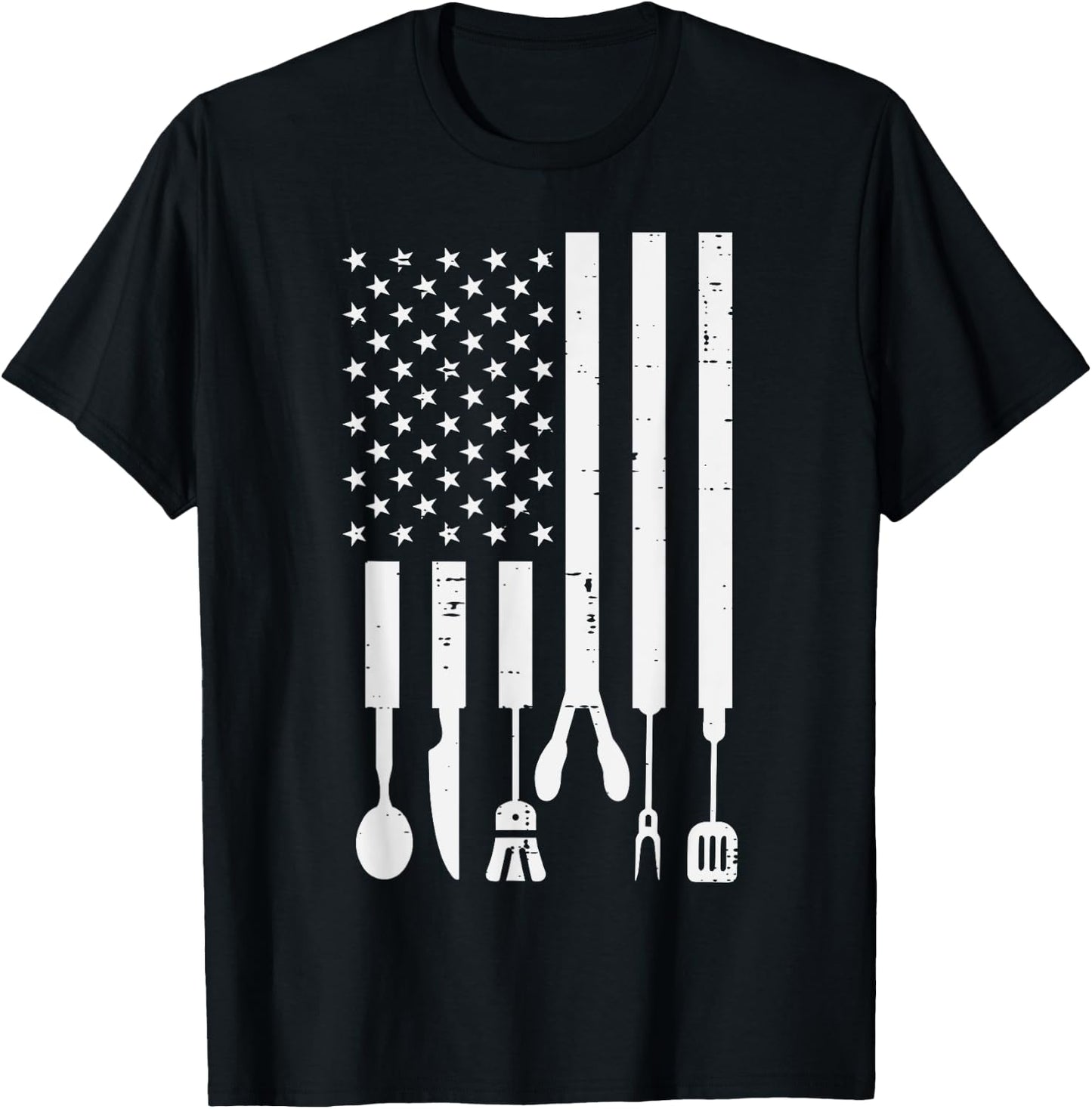 White US Flag Bbq Tools Vintage Grilling Smoking Patriotic T-Shirt - T-Shirt | Black