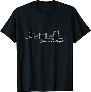 Signature Lisbon City Skyline - Portugal Souvenir T-Shirt - T-Shirt | Black
