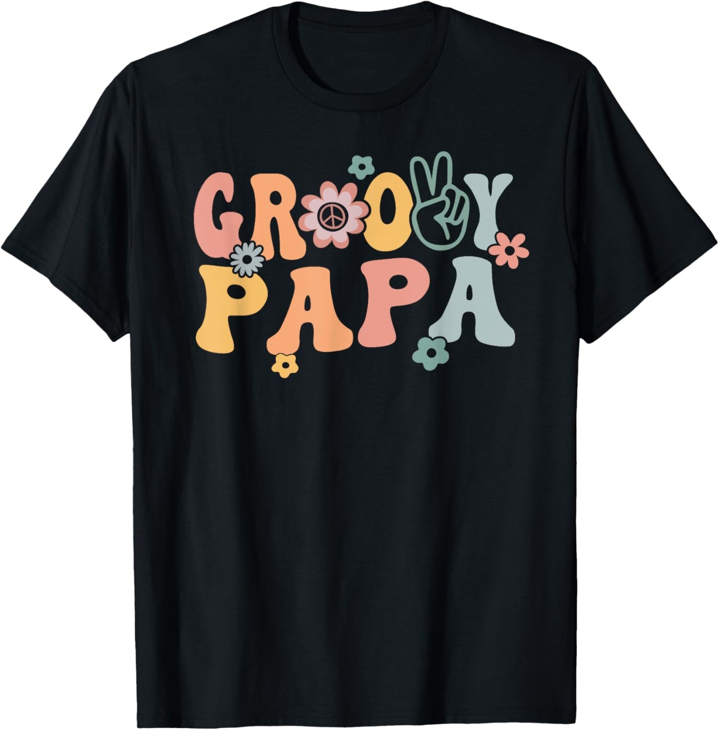 Groovy Papa Retro Dad Matching Family 1st Birthday Party T-Shirt - T-Shirt | Black