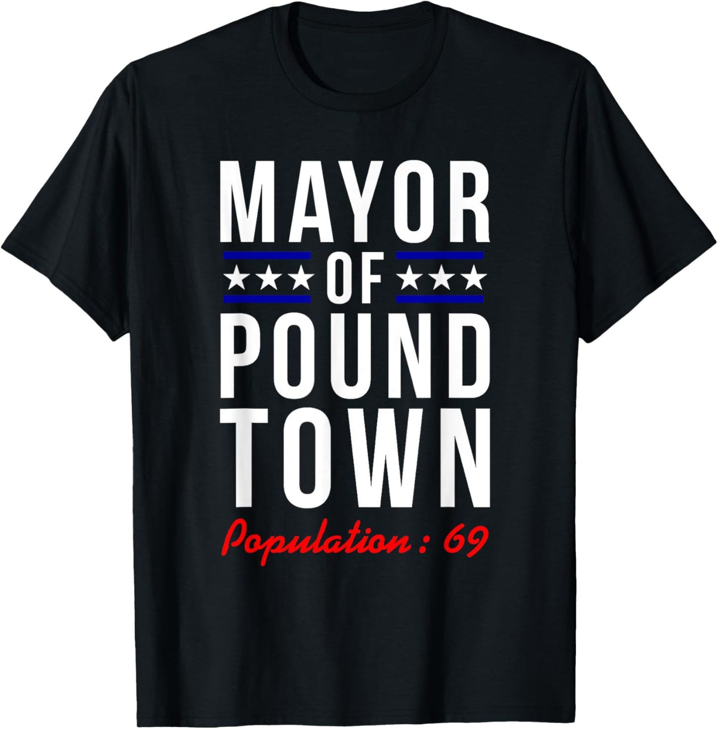 Mayor of Pound Town, Population 69 Funny Boys Men Gifts T-Shirt - T-Shirt | Black