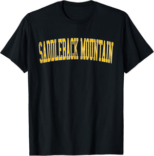 Vintage Saddleback Mountain Distressed Gold Varsity Style T-Shirt - T-Shirt | Black