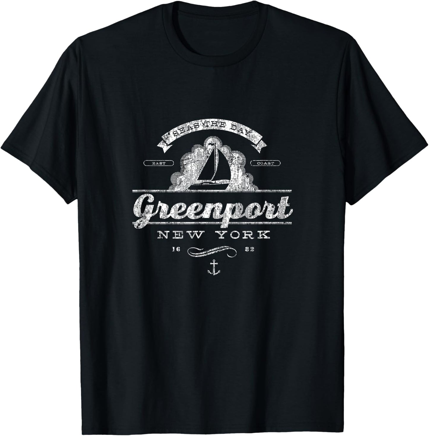 Greenport NY Sailboat Vintage Nautical Throwback T-Shirt - T-Shirt | Black