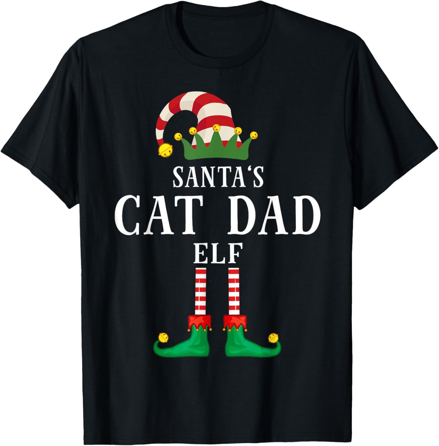 Santa's Cat Dad Christmas Family Pajama T-Shirt - T-Shirt | Black