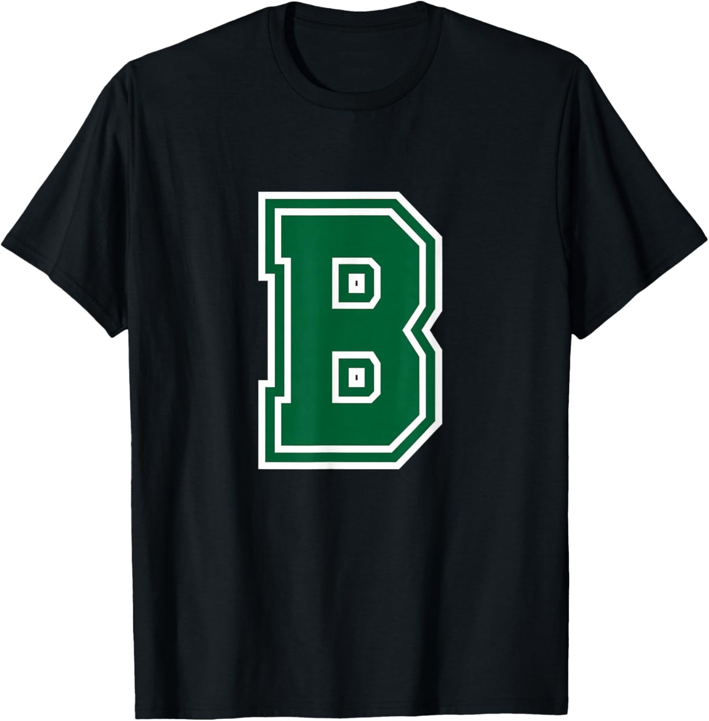Letter B Monogram Initial Green T-Shirt - T-Shirt | Black