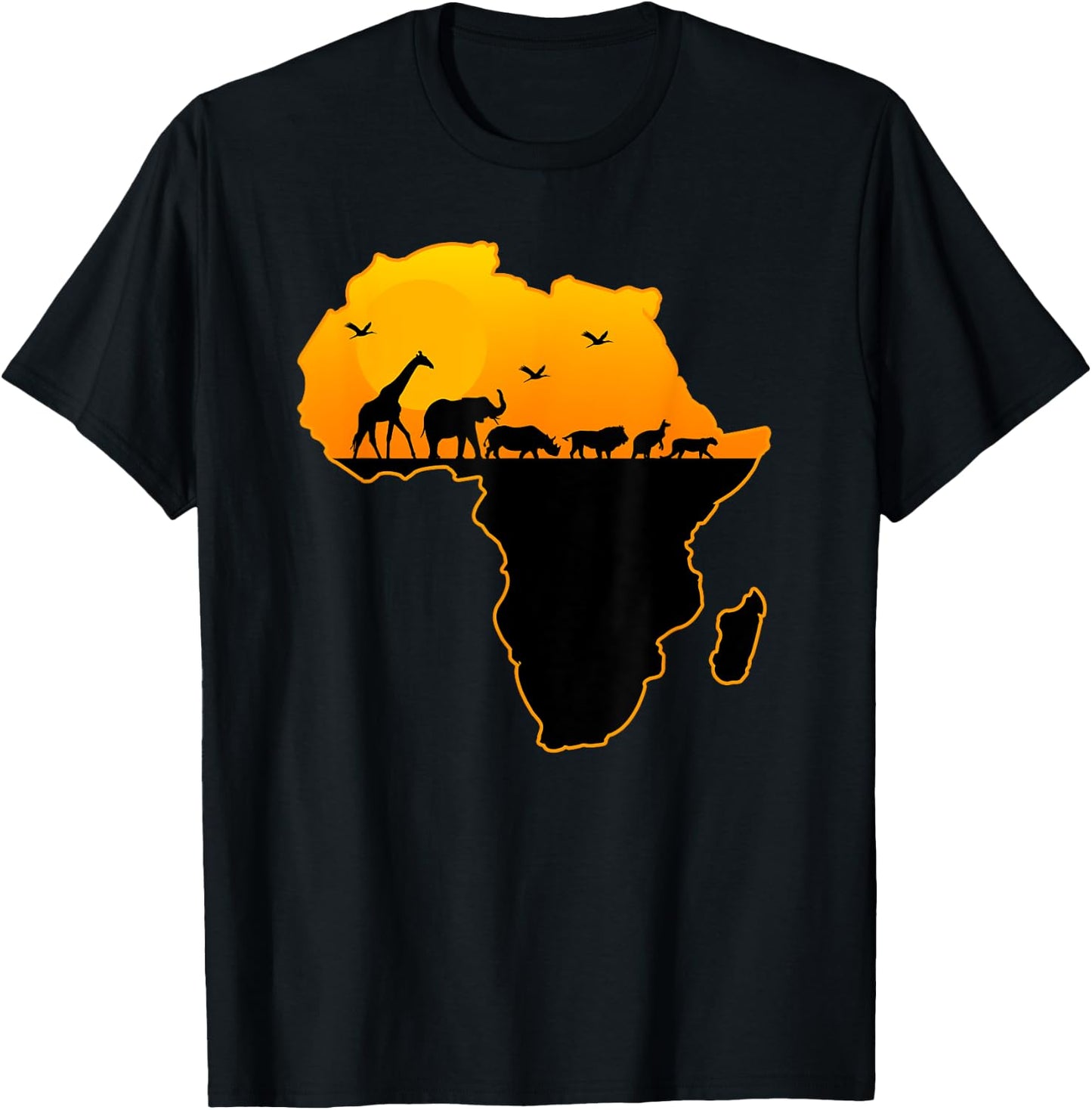Exotic Safari Animals Silhouette Sizzling Africa Continent T-Shirt - T-Shirt | Black