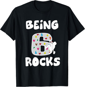Rock Climbing Funny 6 Years Old 6th Birthday Gift Kids T-Shirt - T-Shirt | Black