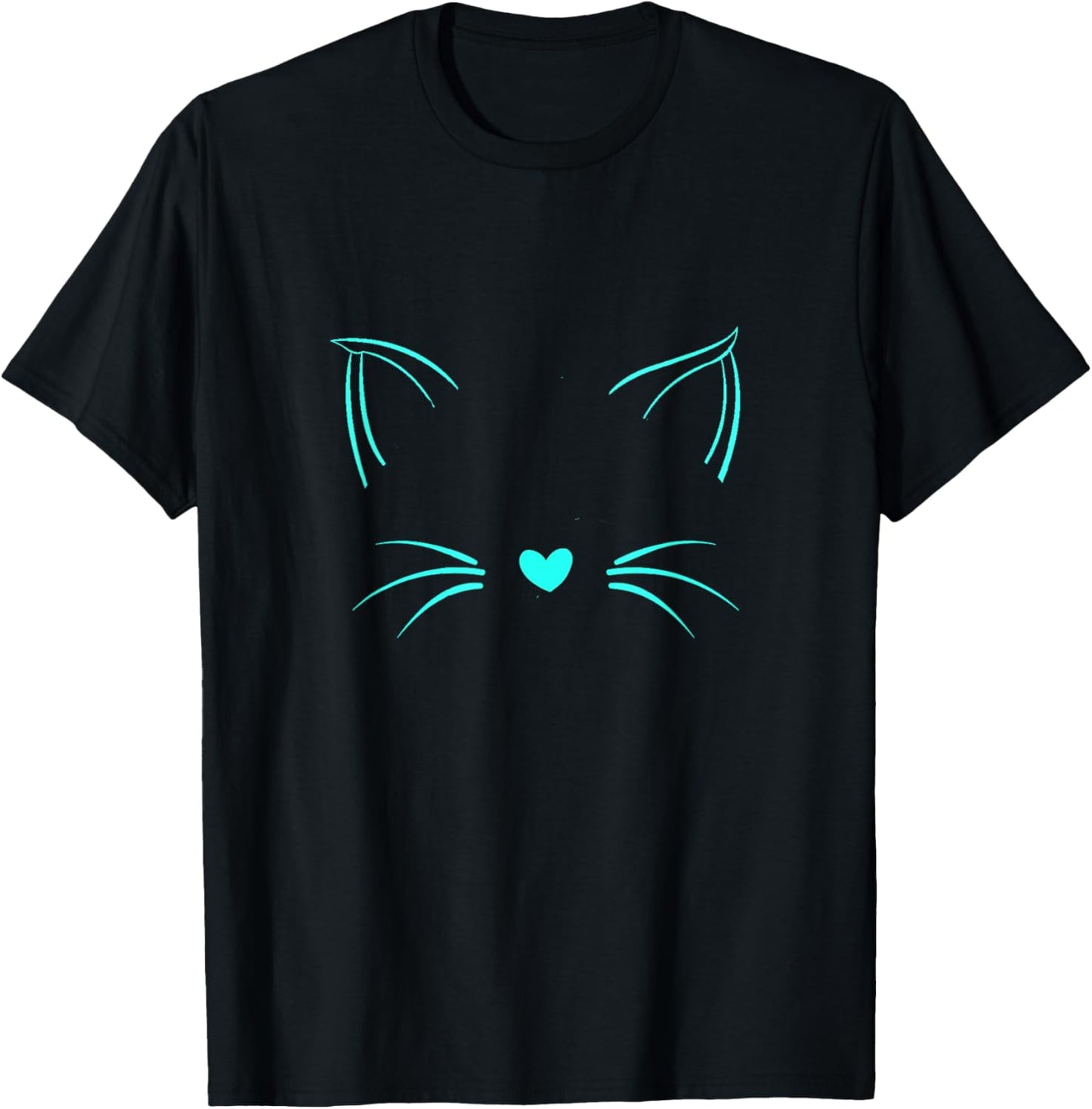 Turquoise Invisible Cat Face Turquoise Color Graphic T-Shirt - T-Shirt | Black