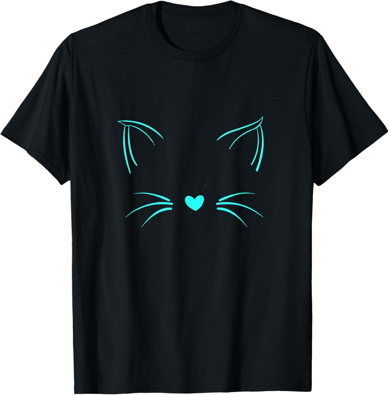 Turquoise Invisible Cat Face Turquoise Color Graphic T-Shirt - T-Shirt | Black