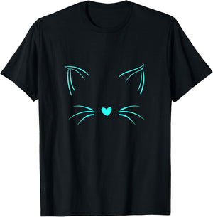 Turquoise Invisible Cat Face Turquoise Color Graphic T-Shirt - T-Shirt | Black