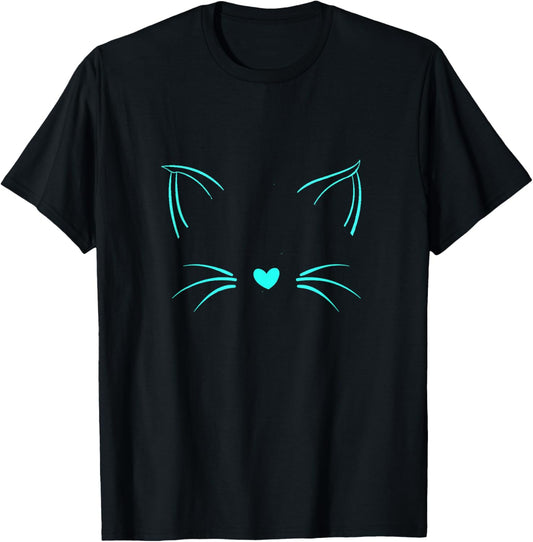 Turquoise Invisible Cat Face Turquoise Color Graphic T-Shirt - T-Shirt | Black