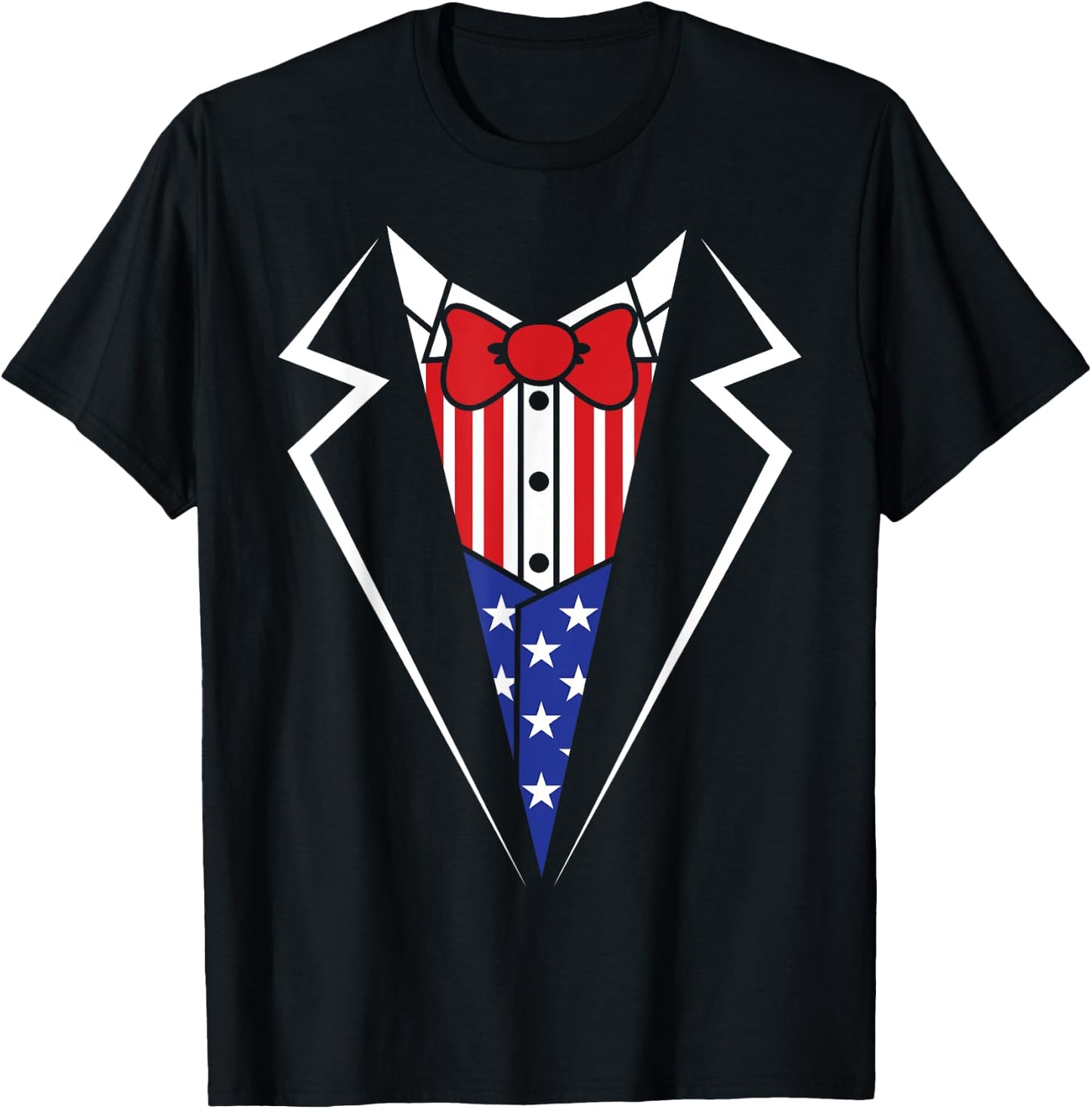 American Flag Tuxedo Bow Tie 4th of July USA Merica Gift T-Shirt - T-Shirt | Black