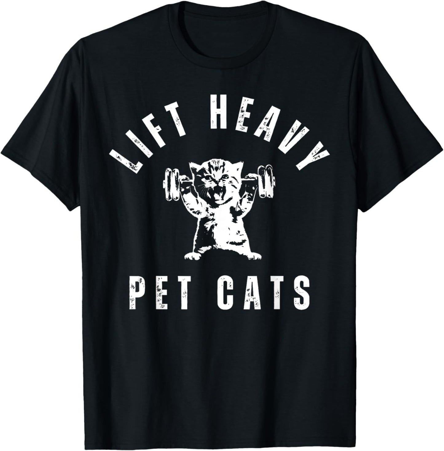 Lift Heavy Pet Cat Gym Weightlifting Workout Fitness Retro T-Shirt - T-Shirt | Black