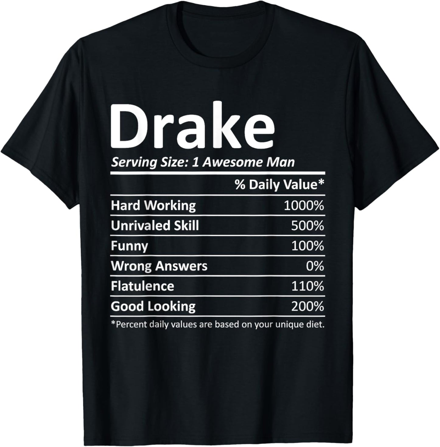 DRAKE Nutrition Funny Birthday Personalized Name Gift T-Shirt - T-Shirt | Black