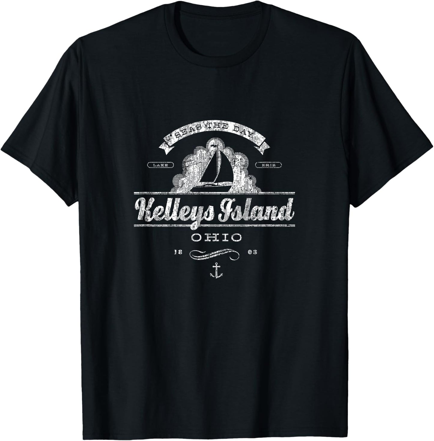 Kelleys Island OH Sailboat Vintage Nautical T-Shirt - T-Shirt | Black