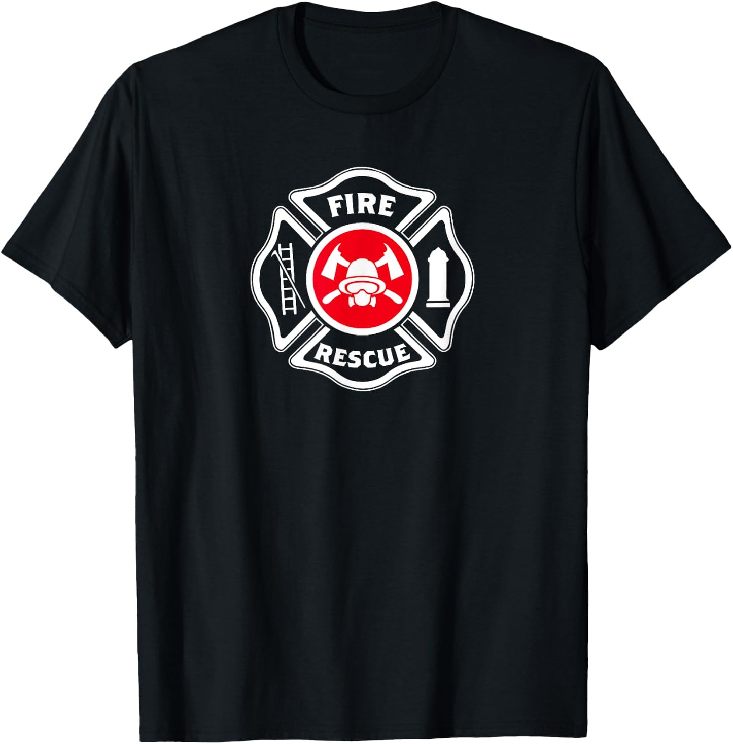 Fire & Rescue Maltese Cross Firefighter Gift T-Shirt - T-Shirt | Black