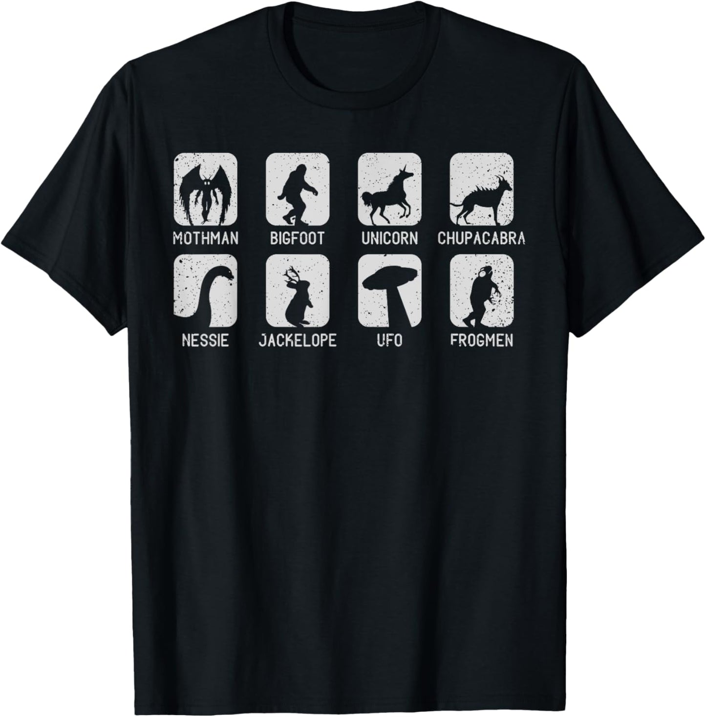 Cryptozoology Cryptid Creatures 8 Mythical Creatures T-Shirt - T-Shirt | Black