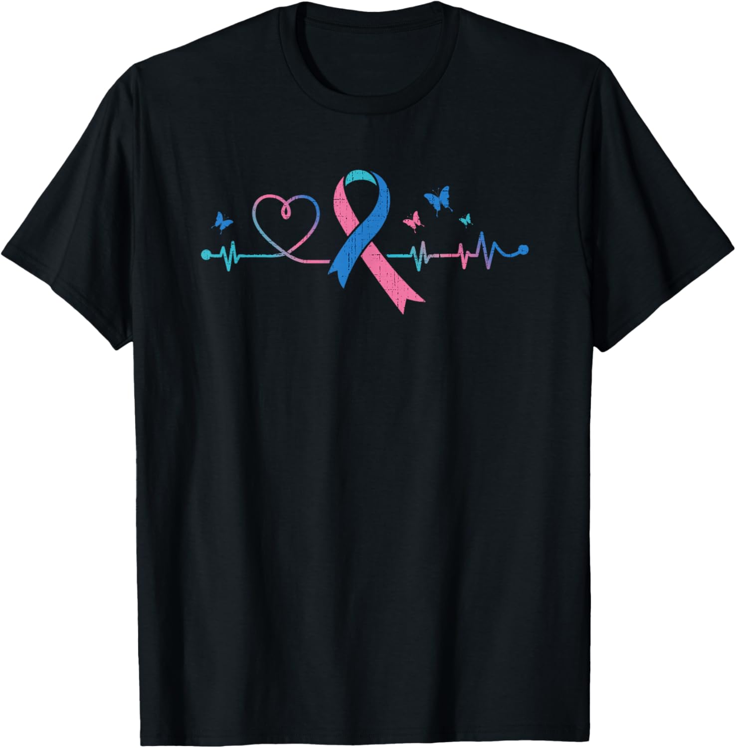 Thyroid Cancer Heartbeat Thyroid Cancer Ribbon Awareness T-Shirt - T-Shirt | Black