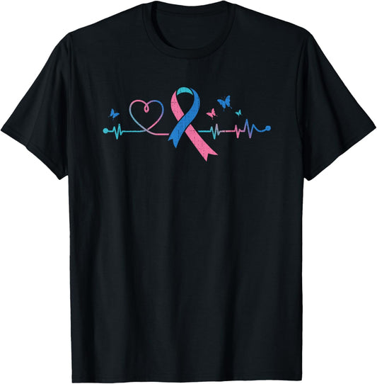 Thyroid Cancer Heartbeat Thyroid Cancer Ribbon Awareness T-Shirt - T-Shirt | Black