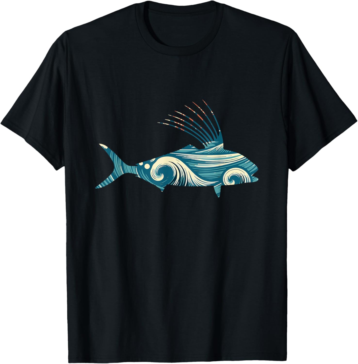 Classic Reef Trawlers Retro Roosterfish Fishermens Vintage Fins Black -Adults T-Shirt - T-Shirt | Black