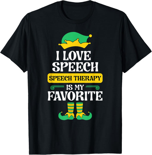 Speech Therapy Elf Christmas School Therapist SLP Language T-Shirt - T-Shirt | Black