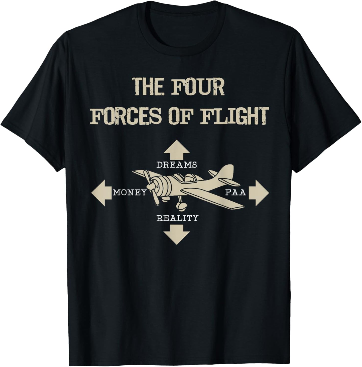 Four Forces Of Flight Dreams Money Reality FAA Gift T-Shirt - T-Shirt | Black