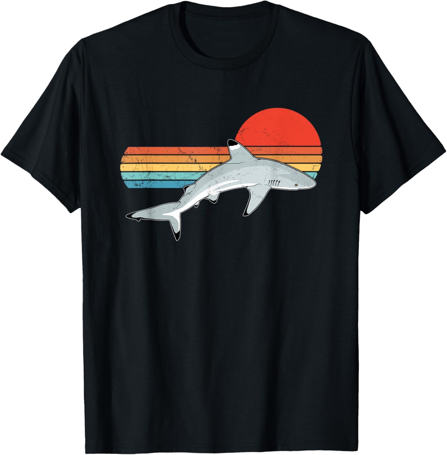 Blacktip Reef Shark Vintage Sunset T-Shirt - T-Shirt | Black