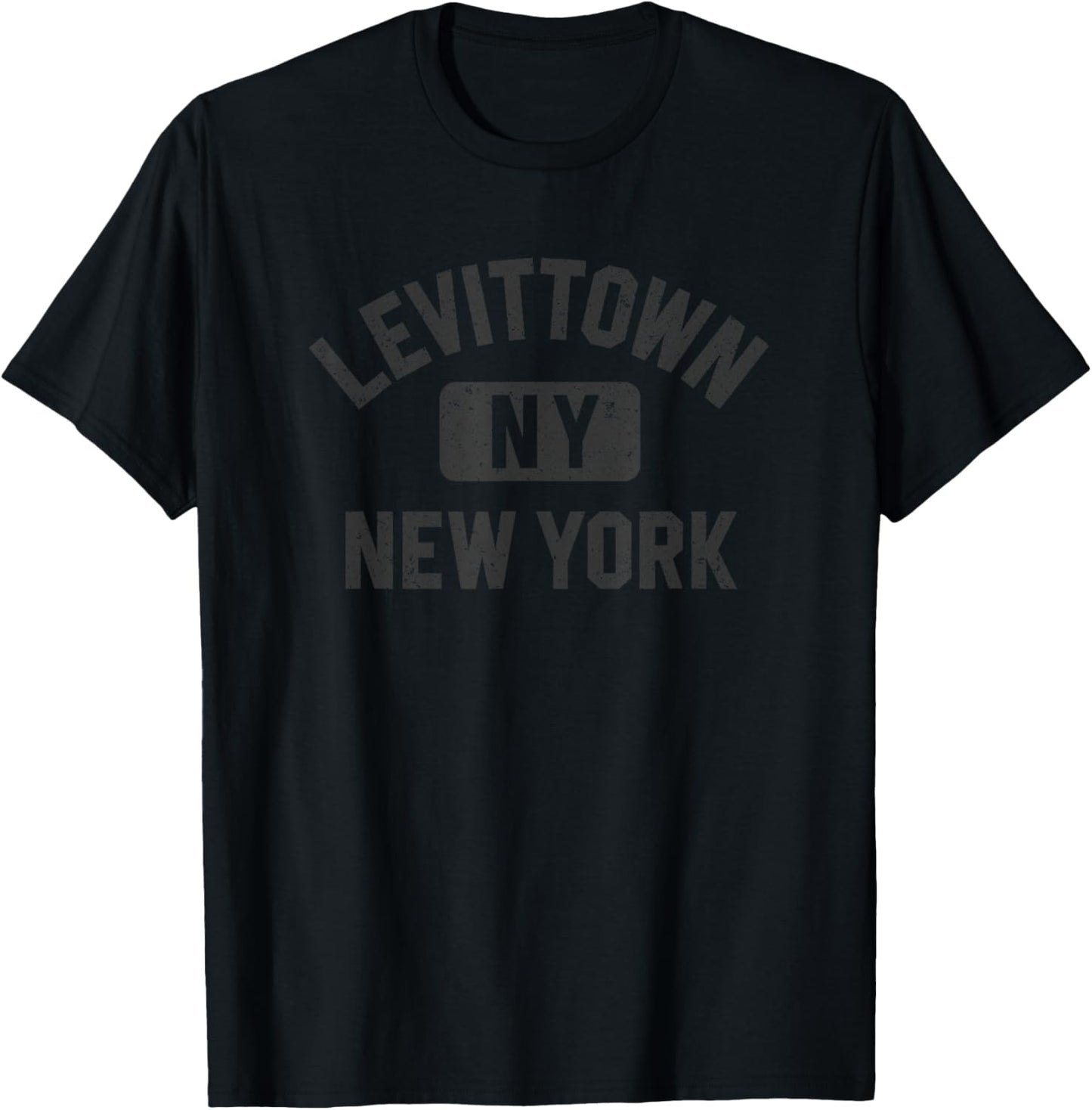 Levittown NY New York Gym Style Distressed Black Print T-Shirt - T-Shirt | Black